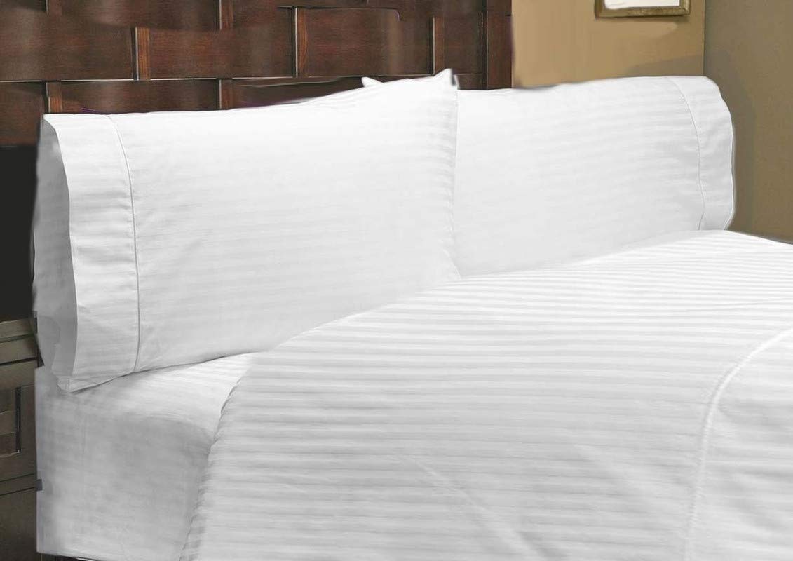 LUXURIOUS BEDDING 800-Thread-Count 100% Egyptian Cotton Wrinkle Resistant 18" Deep Pocket 4 PC Sheet Set (1 Fitted + 1 Flat + 2 Pillow Cases) Emperor Size White Striped