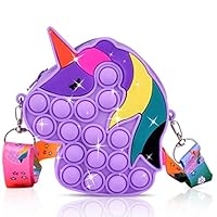 Ainiv Pop Girl's Shoulder Bag, 2 in 1 Unicorn Bag Pop Fidget Toy, Push Bubble Toys Small Silicone Handbag, Adjustable Shoulder Strap