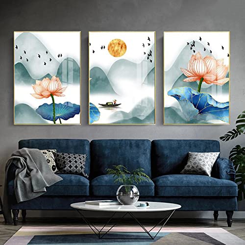 Toile paysage lotus oiseau KEBIA pour créer un salon zen et cocooning