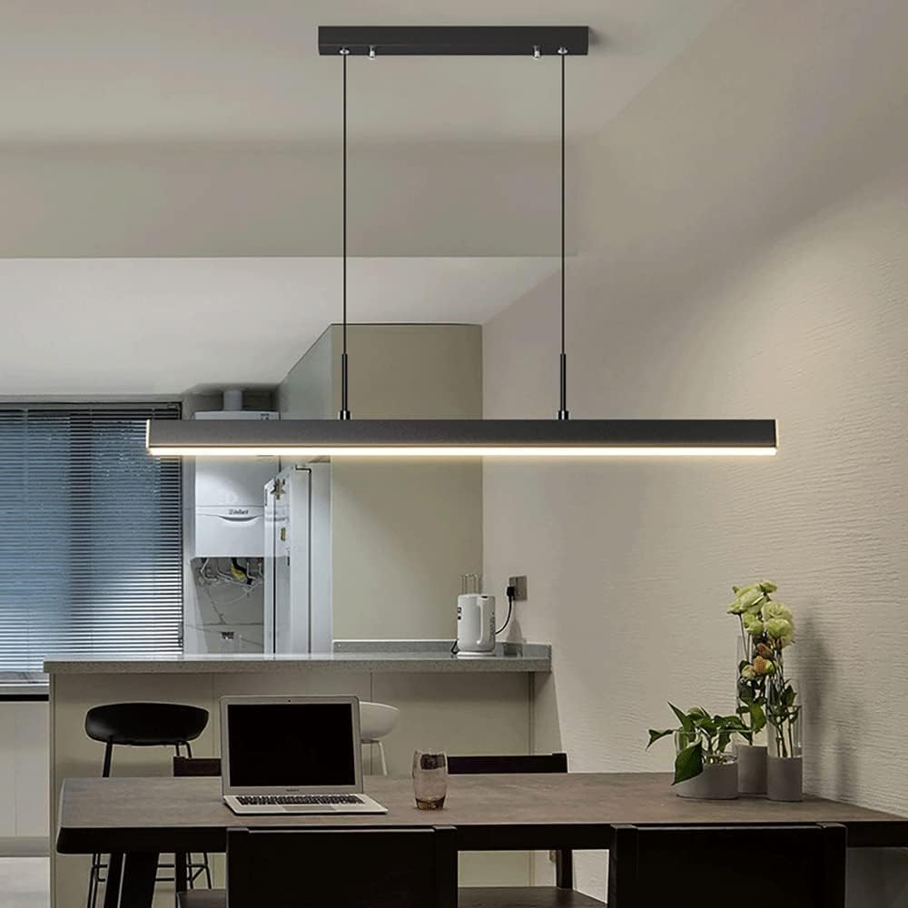 Modern 4000K Kitchen Island Hanging Light Creative Linear Suspension Lamp Minimalist Black Long Ceiling Lighting for Dining Room Living Room(60cm)