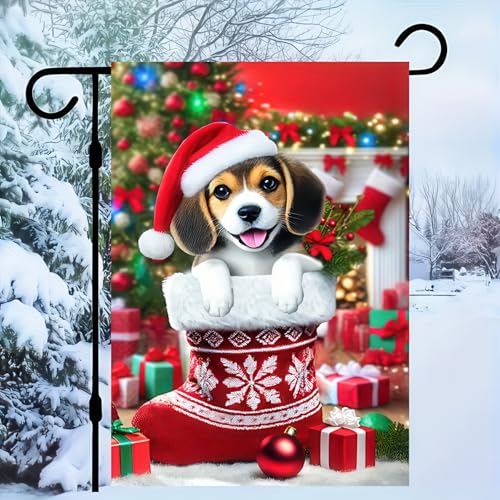 Image of BlissYard Christmas Beagle Dog Garden Flag 12x18 Inch Polyester