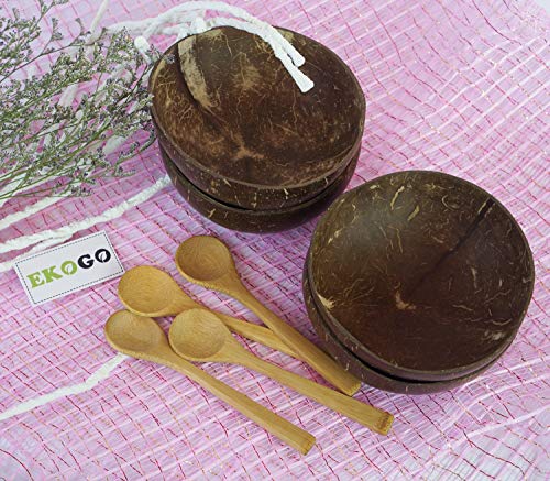 Beegreeny Premium Coconut Bowls With Spoons (Set Of 4) | Polished With Coconut Oil | Handmade, Vegan, Natural, Eco Friendly, Reusable Bowl For Breakfast, Serving, Decoration, Party #TOP3