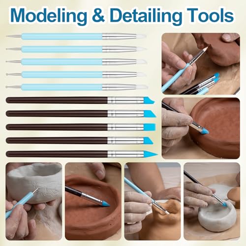 image for Amrules 10Pcs Clay Sculpting Tools, Practical Dual-End Rubber Pens and