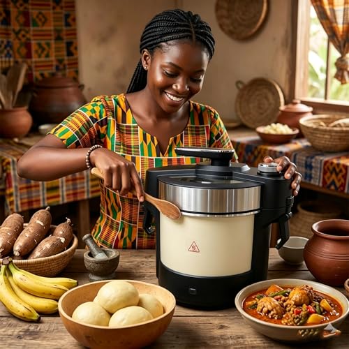Machine à avaler automatique, 6l Fufu Maker Yam Pounder, pour la nourriture africaine, Banku, Ugali Amala, semoule, purée de pommes de terre et igname pilée, servir 5 à 6 personnes