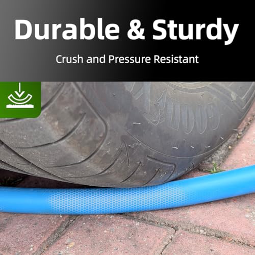 Image of Guitrees 2026 Upgraded Garden Hose 25FT x 5 /8 inch, Heavy Duty Rubber Water Hose with Five Layered Braiding, Swivel male and female Nickel-plated Brass Fittings, 1000PSI Burst, 300PSI Working (Blue)