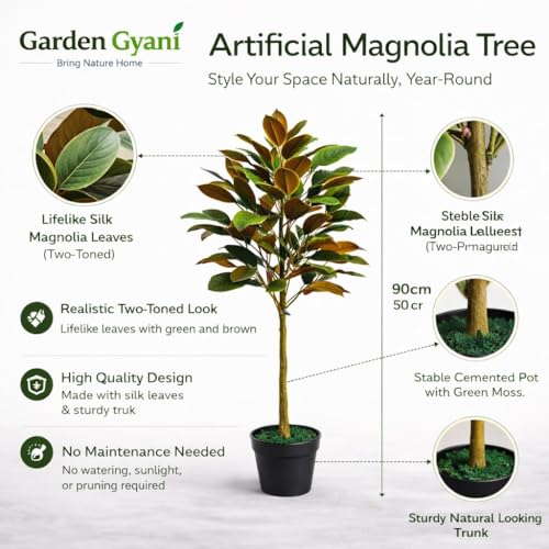 Image of Artificial Fiddle Leaf Plant - 90 cm Tall Faux Tropical Decorative Plant for Indoor Outdoor Home, Office, Balcony & Living Room Decor