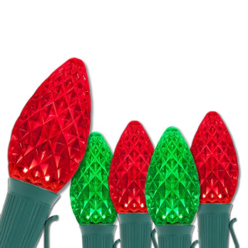 Wintergreen Lighting Set of 100 Red and Green C7 OptiCore Outdoor Christmas Lights - Commercial LED Bulbs for Holiday Displays with SPT1 18 Gauge Green Wire (100 ft)