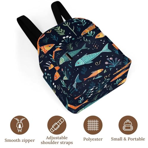 Mochila para mujer con patrón de peces pequeños y base estable de alta comodidad 6