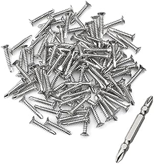 burkfeeg 100 Pcs Self Tapping Screws, M4.2 * 25mm Drill Tail Self Drilling Screws, Cross Countersunk Drill Tail Screws for Wood, Sheet Metal