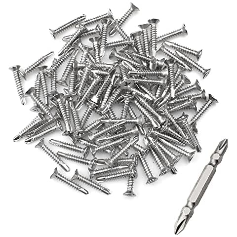 burkfeeg 100 Pcs Self Tapping Screws, M4.2 * 25mm Drill Tail Self Drilling Screws, Cross Countersunk Drill Tail Screws for Wood, Sheet Metal Cover