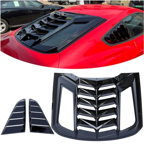 WildWell Mustang Rear Window Louvers for Ford Mustang 2015-2023 GT/Shelby/EcoBoost /V6 /V8 Rear Windshield Sun Shade Cover Lambo Style All Weather Glossy Black
