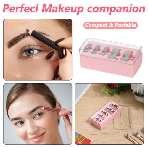 5-Loch-Kosmetik-Bleistiftspitzer, 5 Hole Kajal Spitzer Makeup Sharpener Anspitzer Sharpener For Soft Liner für Unterwegs Augenbrauenstift Lippenkonturenstift Eyeliner Präzisionsklingen Handlich, Rosa
