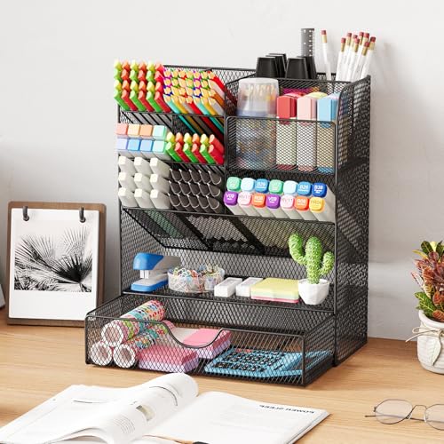 OPNICE Organizadores de mesa e acessórios, suporte de caneta para organizador de mesa com gaveta, su