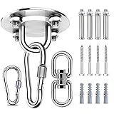 Praktisches Deckenbefestigungs-Set: Sie erhalten 1* runde Deckenhalterung ( Ø 90mm und 3mm Dicke), 1 * Ø8mm Drehwirbel, 2 * Ø8mm Karabinermit mit Drehgewinde, 4 * Holzschrauben und Expansionsrohre und 4 * Dehnschrauben für Betondecken. Die Abmessungen der verschiedenen Komponenten im Satz sind zu 100% kompatibel. Sie müssen diese Teile nicht extra erwerben.