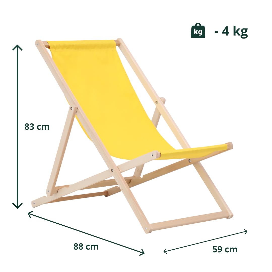 Leżak drewniany, składany, leżak przeciwsłoneczny, leżak ogrodowy, krzesło plażowe, składane drewniane krzesło ogrodowe, żółty