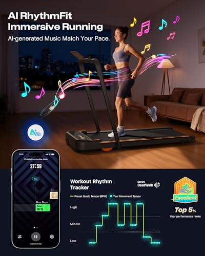 Image of UREVO Smart 2-in-1 Folding Treadmill, Compact Walking Pad with Safety Handle, Plug and Play, Dual LED Display, Workout APP, Walking or Running for Home Office, Remote Included