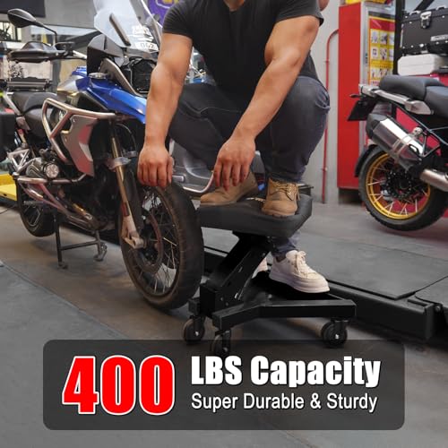 Image of Mechanic Stool with Wheels, Hydraulic Adjustable Shop Stool on Wheels, Garage Work Rolling Chair for Workshop, 400 LBS Capacity, 4 Inch Casters, 360 Swivel Casters Roller Chair, Black