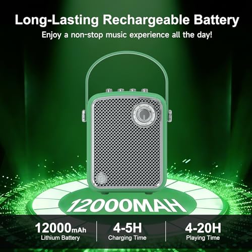 Enceinte Bluetooth portable rétro vintage TOMPROAD verte avec poignée - 3