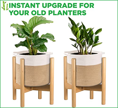 ZPirates Plant Basket with Stand - Indoor Planter Pot Holder - Fits 10 Inch Size Plant Pots - Cotton and Bamboo Wood - Thumbnail 7