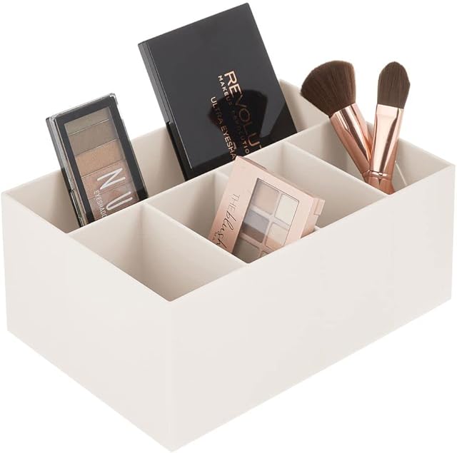 mDesign Bathroom Tidy Organiser for Dressing Table and Sink  BPA-Free Plastic Cosmetic Organiser  Modern Bathroom and Kitchen Organiser with 5 Compartments  Cream
