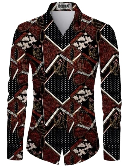 buha Men’s Unstitched Shirt Fabric 2.25 Meter – Digital Printed red with Black Alphabet Design – Premium Cone Material for Tailoring & Custom Shirts-picture-16