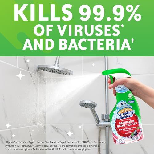 Image of Scrubbing Bubbles Bathroom and Shower Cleaner Spray, Foaming Action Bathroom Grime Fighter Removing Soap Scum, Berry Burst Scent, 32oz (Pack of 2)