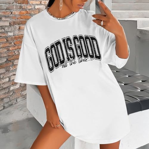 Image of Christian T Shirts for Women God is Good Shirt Oversized Jesus Religious Faith Inspirational Tshirts Bible Verse Tops