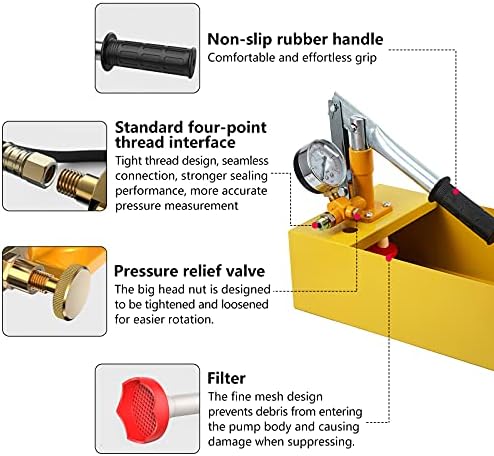 Dyna-Living Test Pump Water Pressure Test Pump Water Pipe Line Installation Heating System Water Leakage Pressure Tester Pump (Yellow)