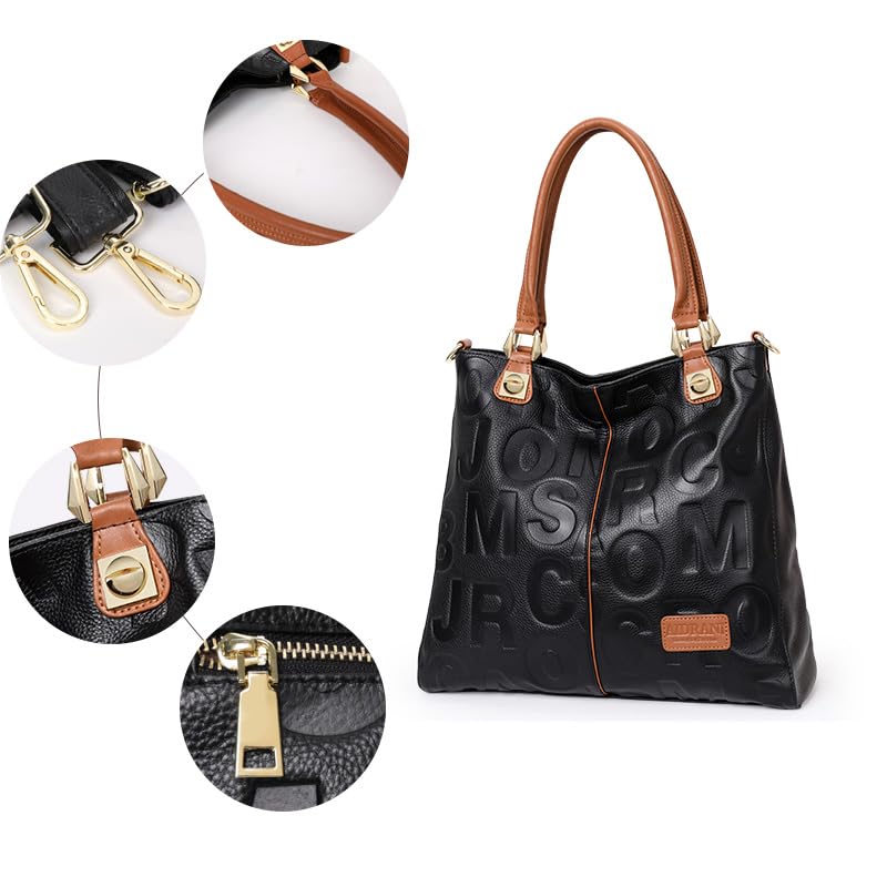 Women's Layer Cowhide Handbag with Soft Leather Broadband Large Capacity Business Bucket Shoulder with Letter4