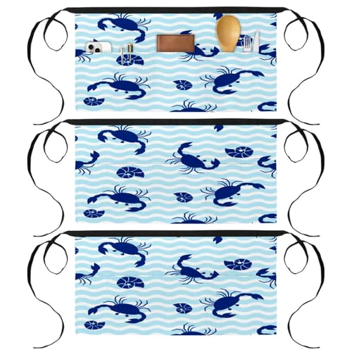 Lot de 3 tabliers courts de chef avec 3 poches pour cuisine et bistrot