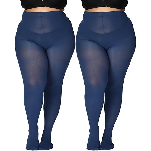 MERYLURE Plus Size Tights for Women Up To 6x, Semi Opaque Control Top Nylon Pantyhose, High Waist Solid Stockings