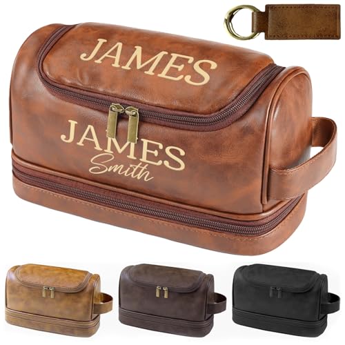 Personalized Toiletry Bag for Men, Custom Leather Toiletry Bag, Double Sided customization, Men Dopp Kit Gift, Gifts for Boyfriend, Dad, Son Husband Father's Day, Wedding, Anniversay, Birthday