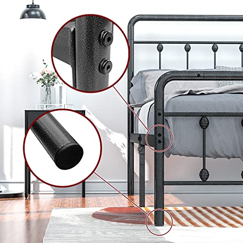 Noillats Metal Bed Frame Full Size With Vintage Headboard And Footboard, Solid Sturdy Steel Slat Support Mattress Foundation, No Box Spring Needed, Steel Grey #TOP4