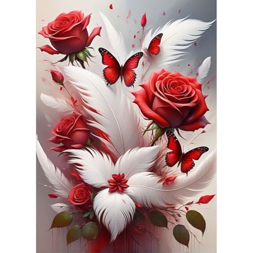 Image of DPDAKIT 5D Rose Diamond Art Painting Kits Full Drill, Crystal Rhinestone Embroidery Cross Stitch Craft Painting Pictures for Adults Kids, Canvas Painting by Numbers for Home Wall Decor 30x40cm Flower