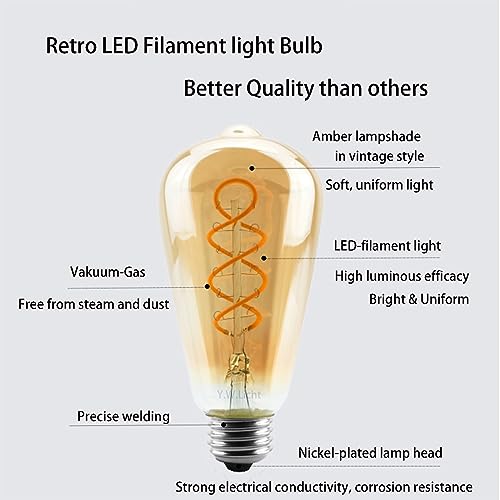 Y.W.Licht E27 Led Bulb Dimmable 2700K Filament Bulb ST64 6W Vintage Light Antique Lighting Retro Bulb Ideal for Nostalgia and Retro Lighting in the Home Cafe ba - Image 4
