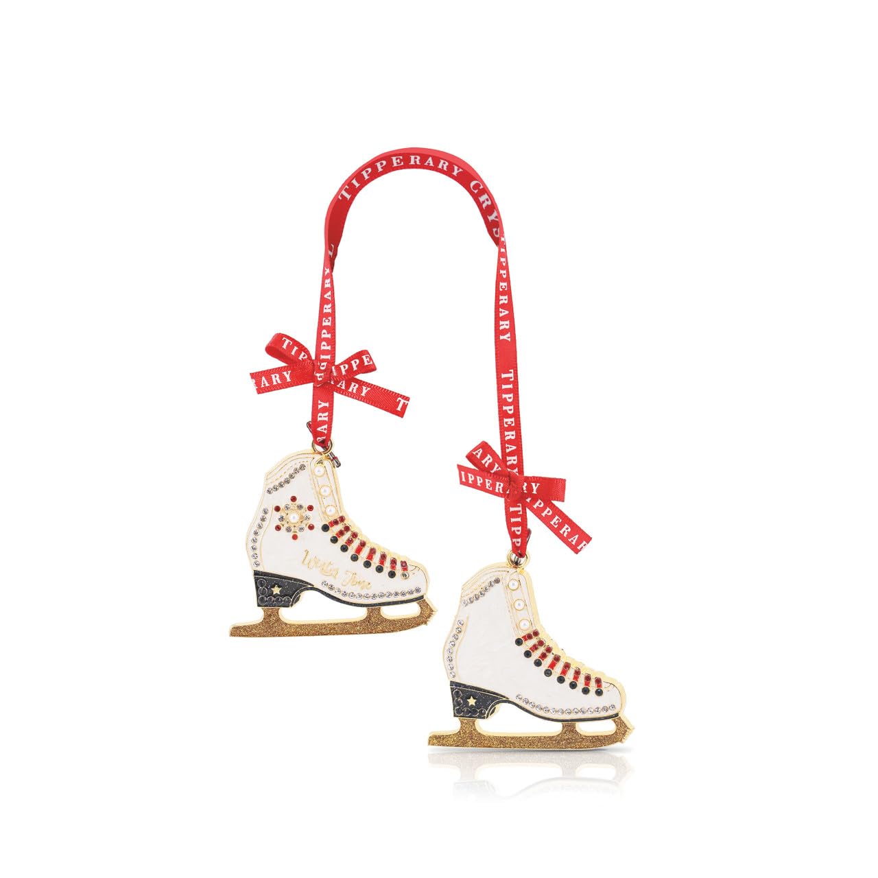 Tipperary Crystal Sparkling Christmas Ice Skates Decoration – Festive Hanging Ornament with Ribbon Lace Detail