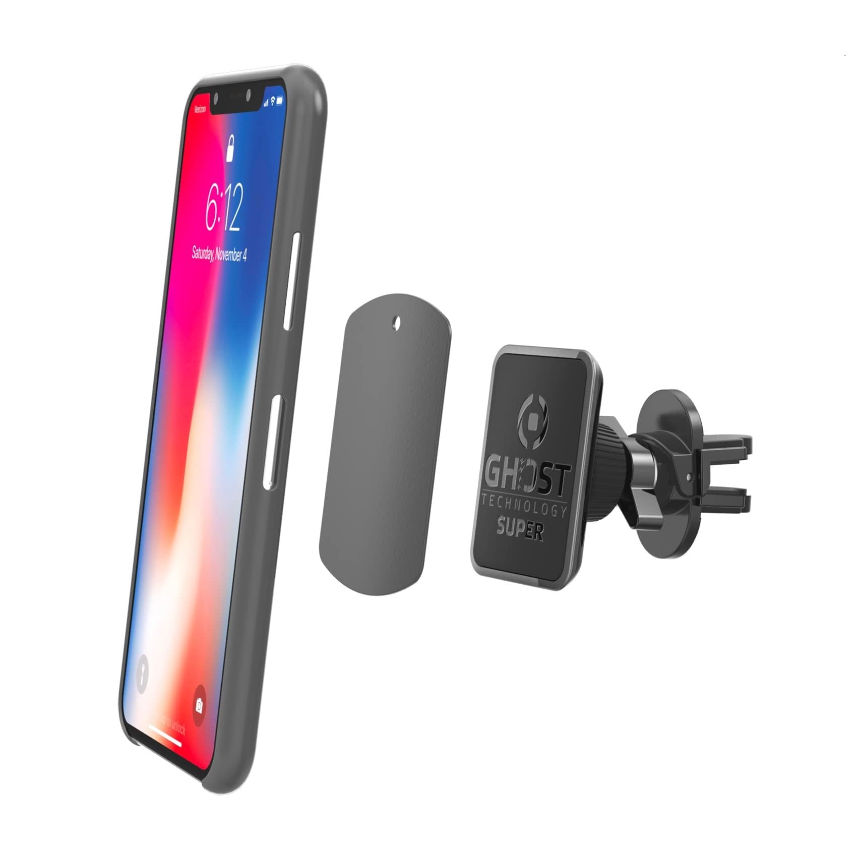 Celly Ghost Superpls Araç Telefon Turucu Siyah, 6 Ultra Güçlü Mıknatıs, Akıllı Telefonunuzun Cihaz Üzerinde En İyi Tutuşunu Sağlar,2 Adet Metal Plaka Dahildir, 6 mm Derinliği Ve Şık Tasarım