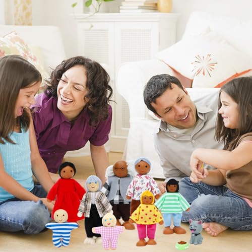 ONEST 20 Pieces Wooden Dollhouse Family Set Mini People Figures Dog Cat Sets Dollhouse Dolls Wooden Doll Family Pretend Play Figures Accessories for Pretend Doll House Toy