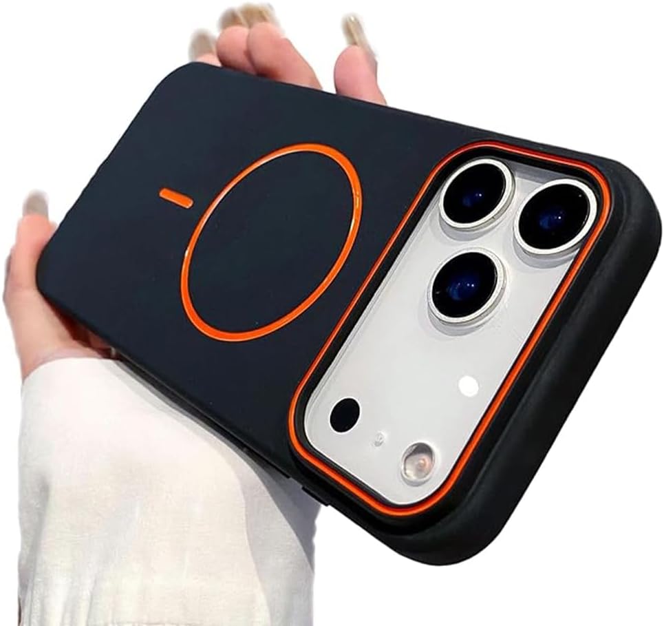 Designed for iPhone Cases,Contrast Color Frosted Silicone Anti Drop Magnetic Case, Compatible with MagSafe Wireless Charging (Black,iPhone 15 Pro)