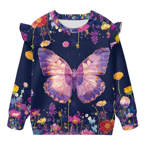 ZFRXIGN Butterfly Girls Crewneck Sweatshirt 1-8 Years Ruffle Top for Hiking, Tennis, Athletic Clothing3
