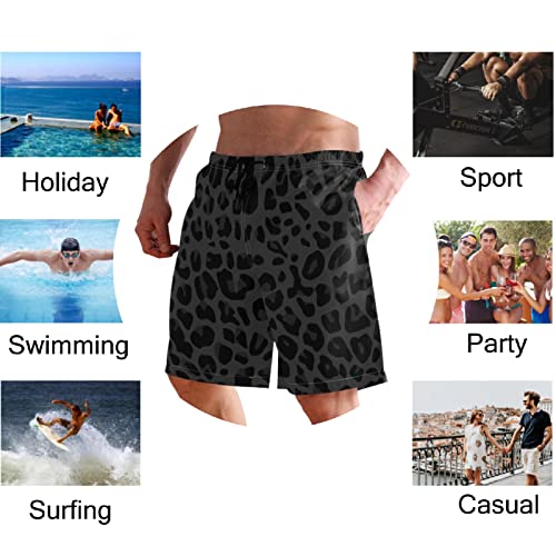 Vnurnrn Black Leopard Animal Skin Print Men's Swim Trunks Quick Dry Shorts Xl #TOP5
