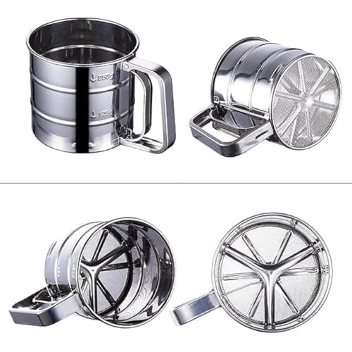 Image of Stainless Steel Flour Sifter with Hand Press Design | Large Atta Chhani