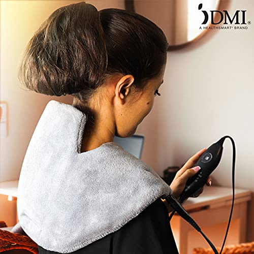 Image of DMI Heating Pad for Headache, Neck, Shoulder & Back Pain Relief, FSA and HSA Eligible Heated Wrap to Relieve Tension with 3 Heat Settings Auto Shutoff, Gray, 18 X 15, Medium