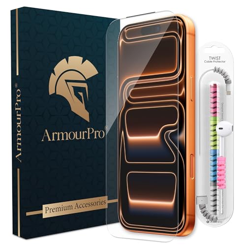 Image of ArmourPro Military-Grade Borderless Tempered Glass for iPhone 17 Pro (6.3 Inches) with Edge to Edge Protector Coverage, Cable Protector and Easy Installation Kit | Anti Dust Mesh Filter