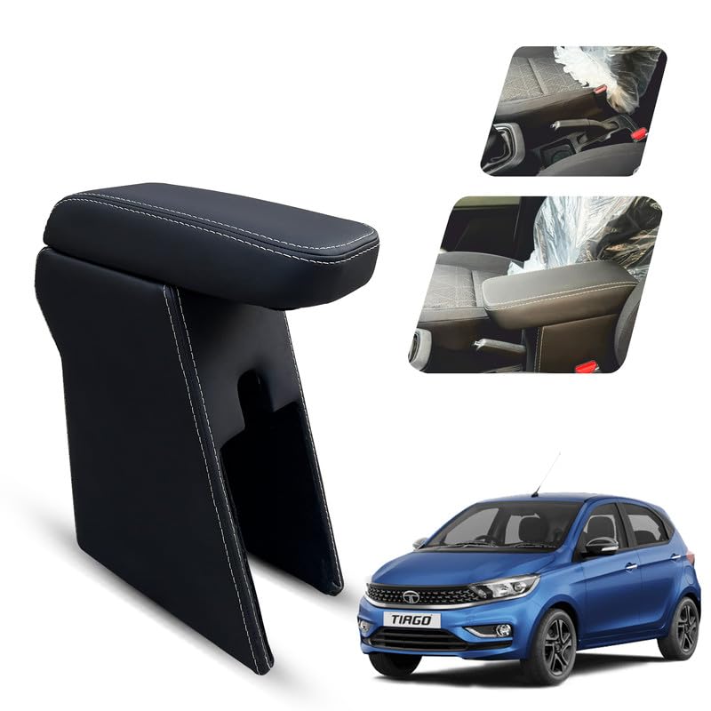 Carigiri Premium Finish Car Armrest with Storage Box And High Density Moulded Foam For Tata Tiago (Black With White Double Stitching,Nappa Leatherette)-picture-28