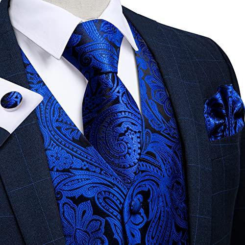 DiBanGu Men's Silk Paisley Vest and Necktie Set 6PCS Pre-tied Bow Tie Formal Waistcoat for Wedding Party2