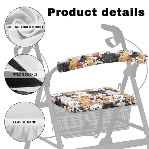 Image of Cute Dog Rollator Accessories Soft Rollator Walker Seat and Backrest Covers Universal Soft Walkers Seat Covers for Seniors Women Men