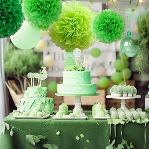 18pcs Decorative Tissue Paper Pom Poms of 14in, 12in, 10in, Green Paper Flowers for Birthday Celebration Wedding Party Fiesta St. Patrick\'s Day Indoor and Outdoor Decoration