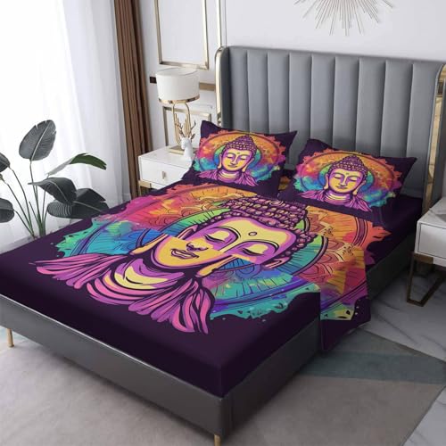 Xyzdorv Buddha Statue Sheet Set Queen Size, Zen Buddha Bed