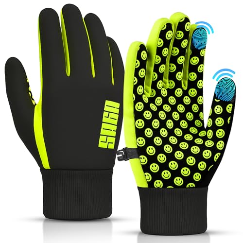 SAGA SPORTS Kids Thermal Gloves | Water Resistance, Touchscreen-Compatible with Reflector Logo | Warm Anti-Slip for Outdoor Activities Age 4-12| Durable and Machine Washable